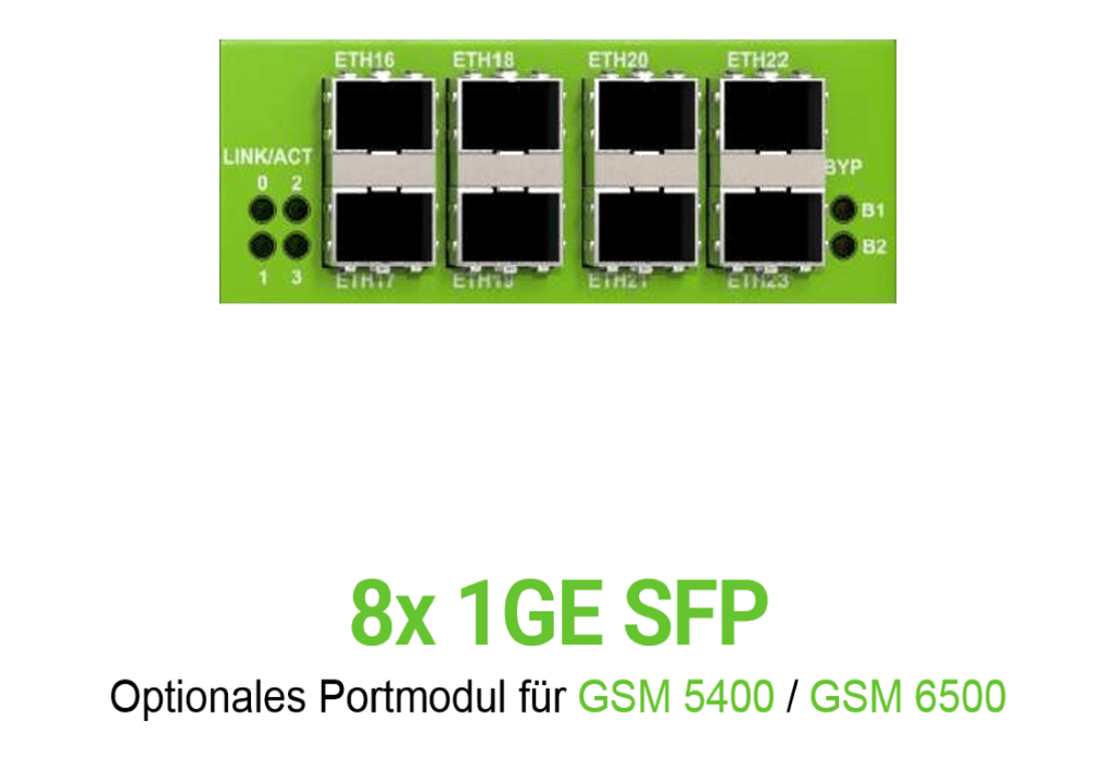 Greenbone Vorschaubild für Optionales Portmodul für GSM-5400 und GSM-6500 mit 8 mal 1 GE SFP Ports ohne Greenbone logo