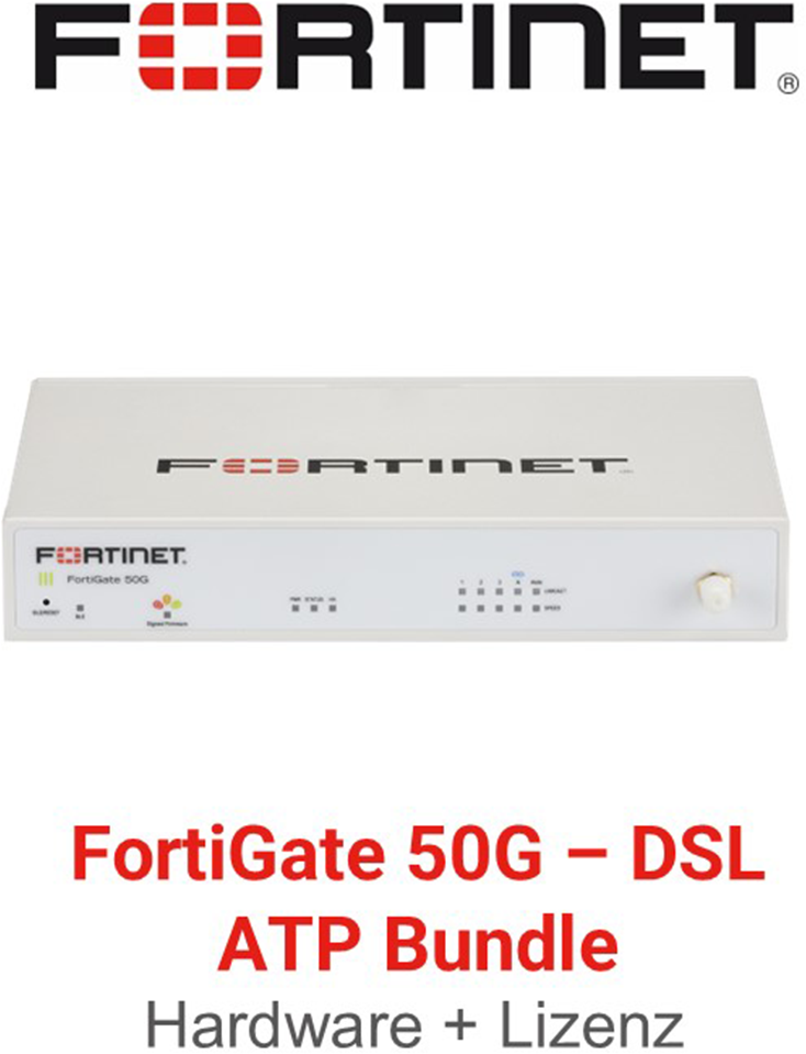 Fortinet FortiGate 50G DSL Firewall Hardware + Advanced Threat Protection (ATP) Lizenz Vorderseite