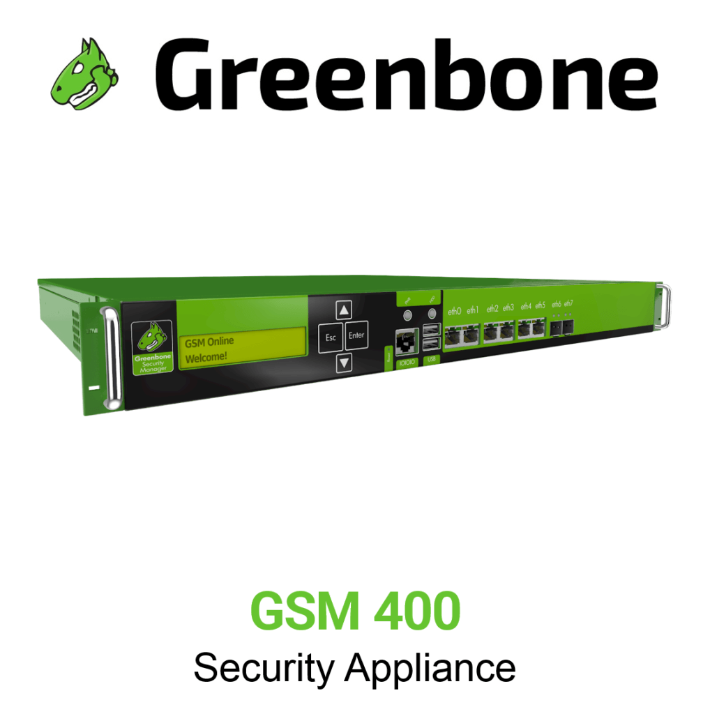 Greenbone GSM-400 Security Appliance Vorschaubild  mit Greenbone logo und Modellbezeichnung