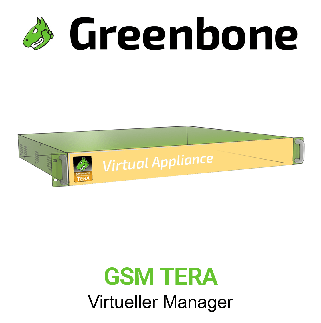 Greenbone GSM-TERA Virtuelle Appliance Vorschaubild mit Greenbone logo und Modellbezeichnung