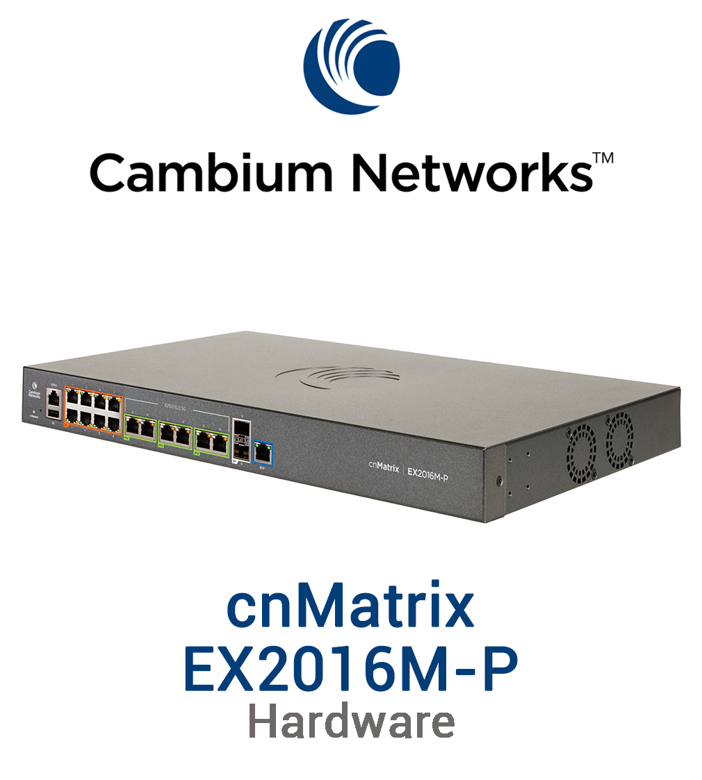 Cambium cnMatrix EX2016M-P Switch Vorschaubild mit Cambium Networks Logo und Modellbezeichnung