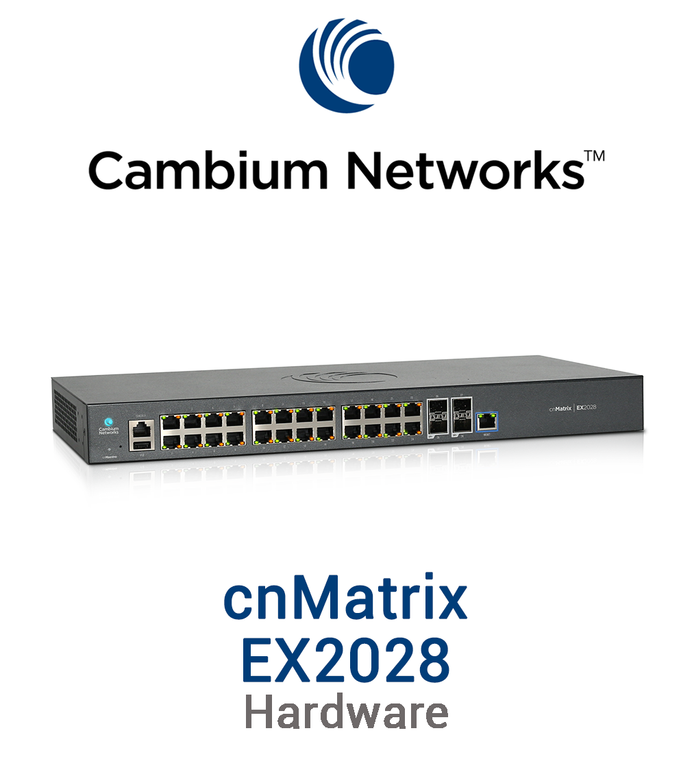 Cambium cnMatrix EX2028 Switch Vorschaubild mit Cambium Networks Logo und Modellbezeichnung