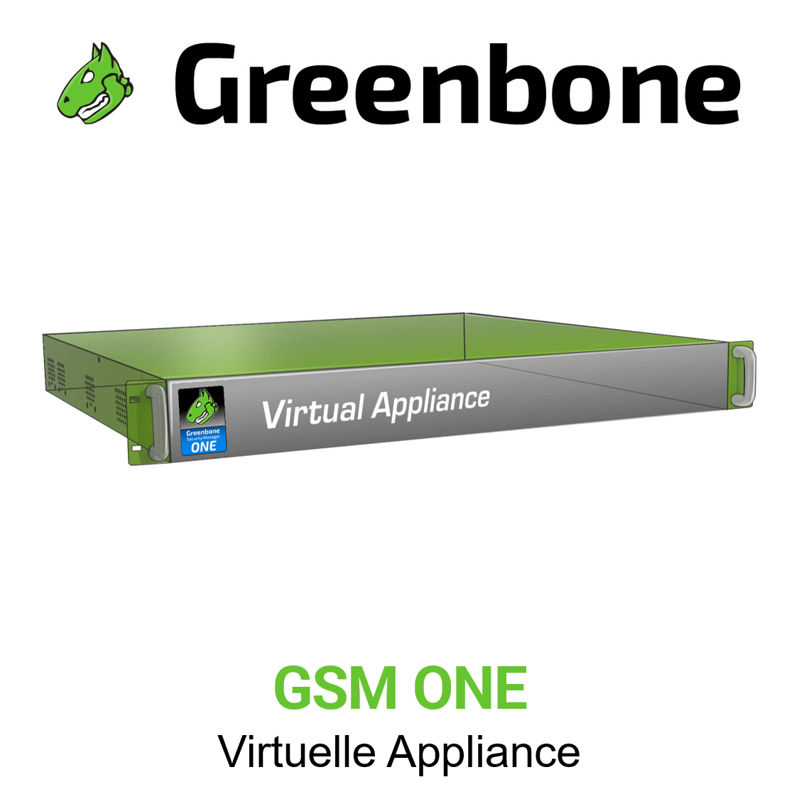 Greenbone GSM-ONE Virtuelle Appliance Vorschaubild mit Greenbone logo und Modellbezeichnung