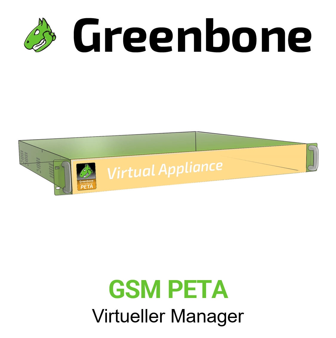 Greenbone GSM-PETA Virtuelle Appliance Vorschaubild mit Greenbone logo und Modellbezeichnung