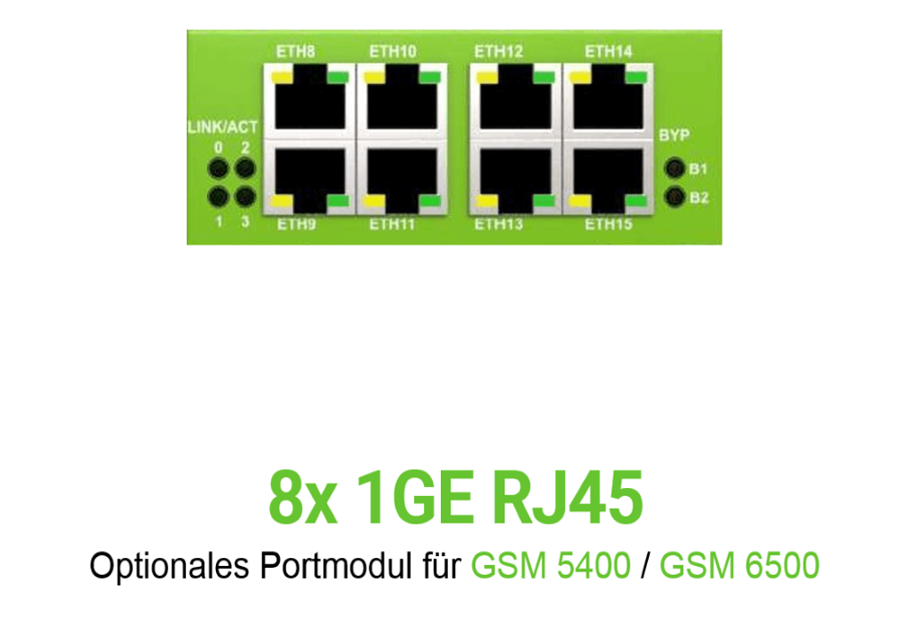 Greenbone Vorschaubild für Optionales Portmodul für GSM-5400 und GSM-6500 mit 8 mal 1 GE RJ45 Ports ohne Greenbone logo