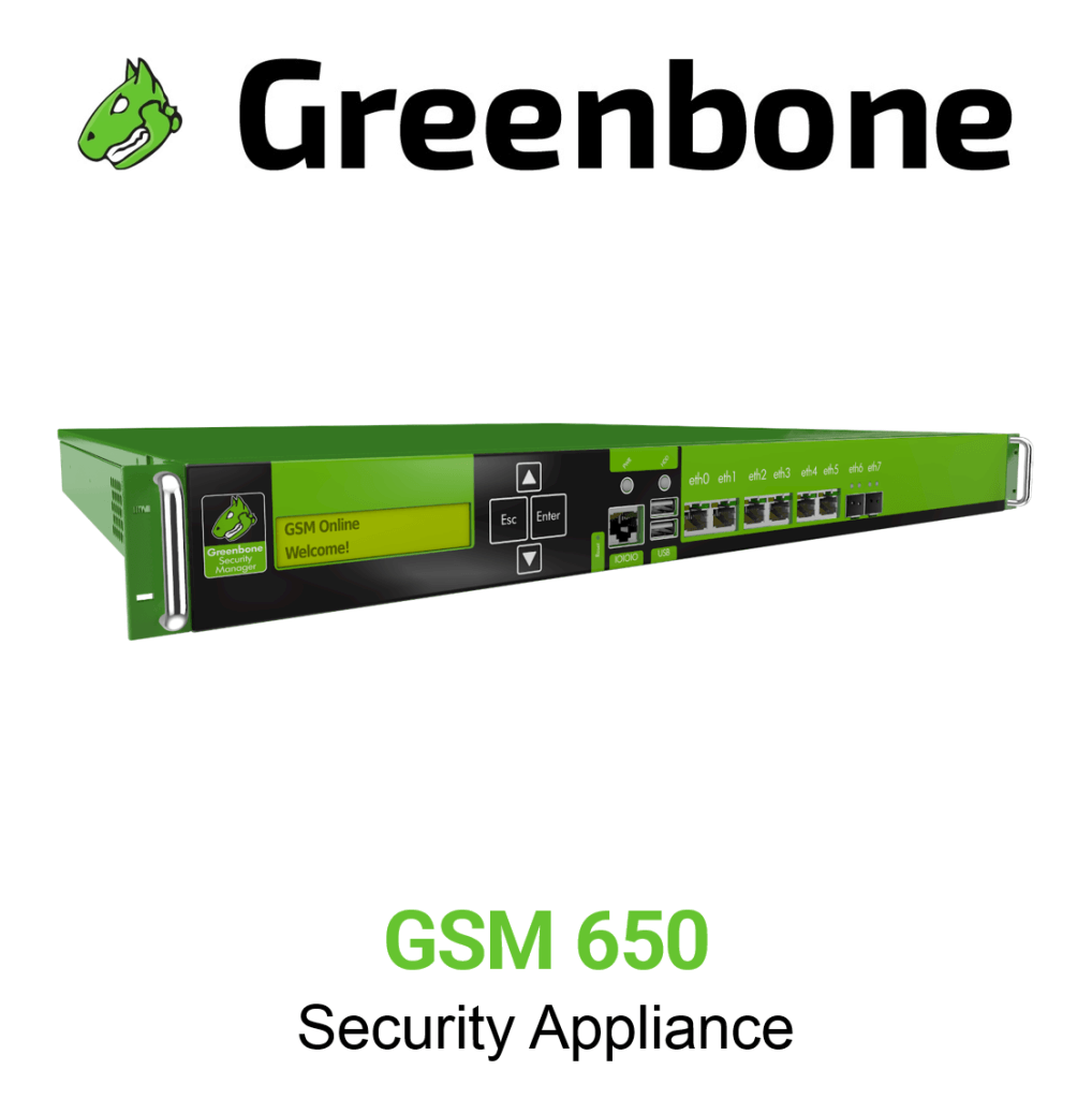 Greenbone GSM-650 Security Appliance Vorschaubild mit Greenbone logo und Modellbezeichnung