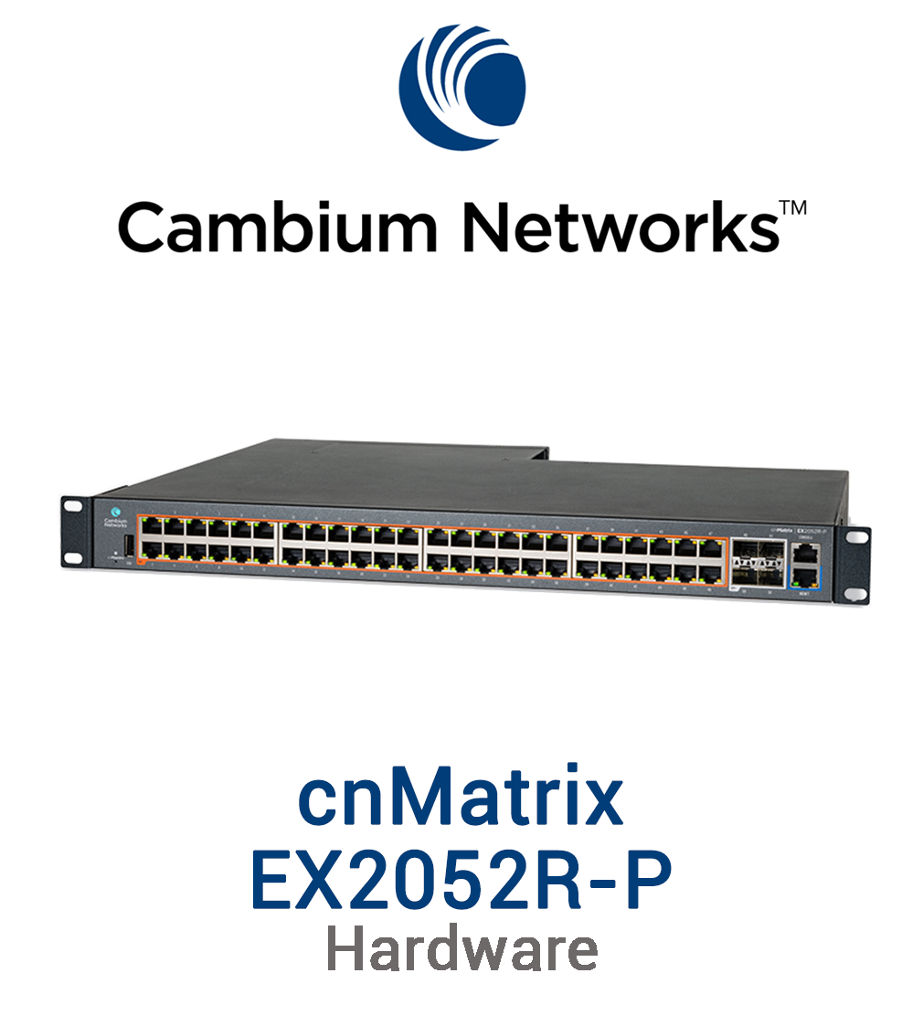 Cambium cnMatrix EX2052R-P Switch Vorschaubild mit Cambium Networks Logo und Modellbezeichnung
