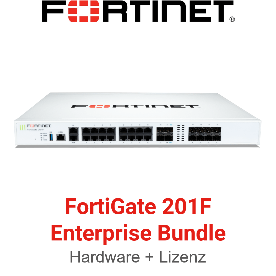 Fortinet FortiGate 201F Firewall Hardware + Enterprise Protection Lizenz Vorderseite