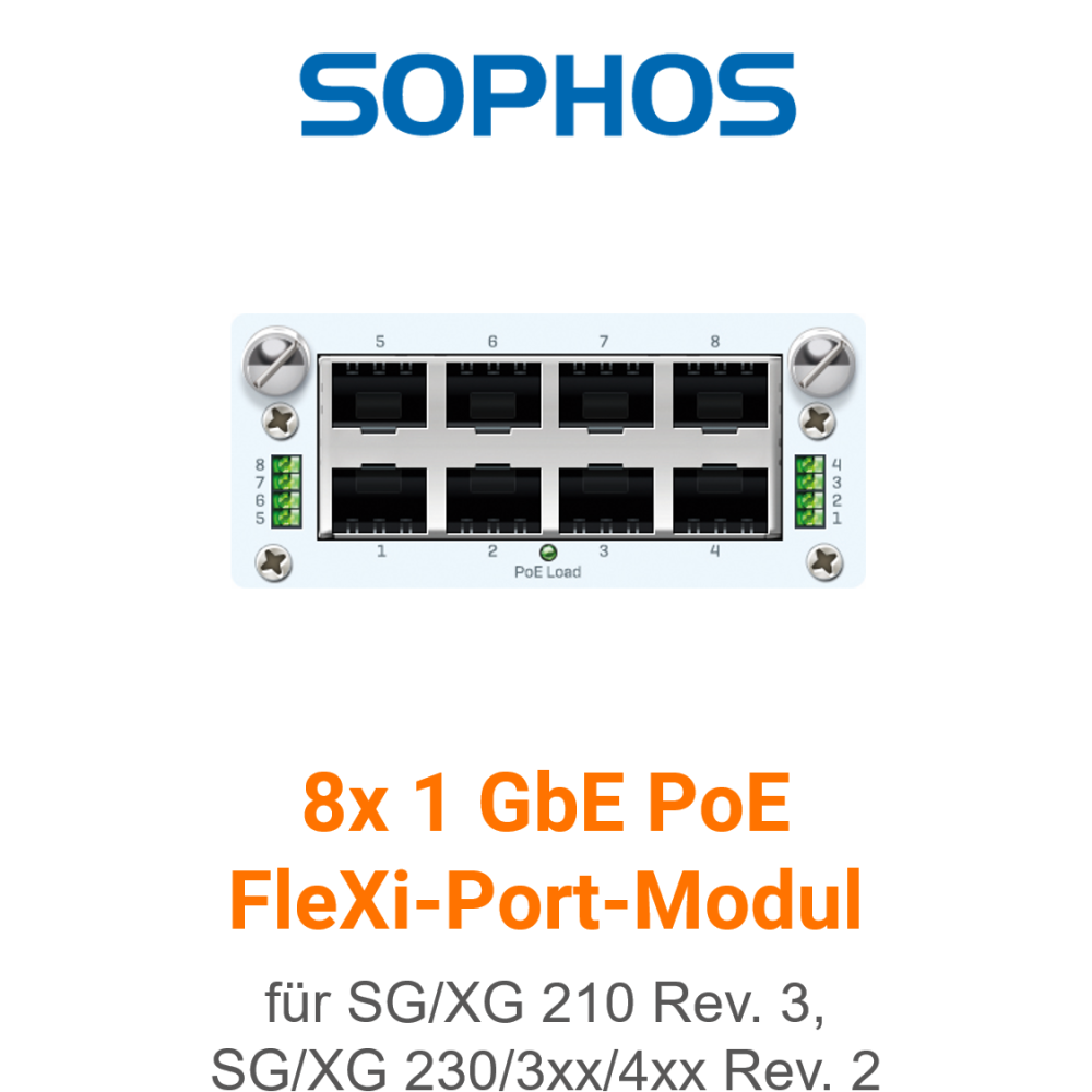 Sophos 8 port GbE PoE FleXi Port module + Power Supply Kit