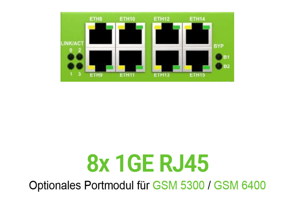 Greenbone Vorschaubild für Optionales Portmodul für GSM-5300 und GSM-6400 mit 8 mal 1 GE RJ45 Ports ohne Greenbone logo