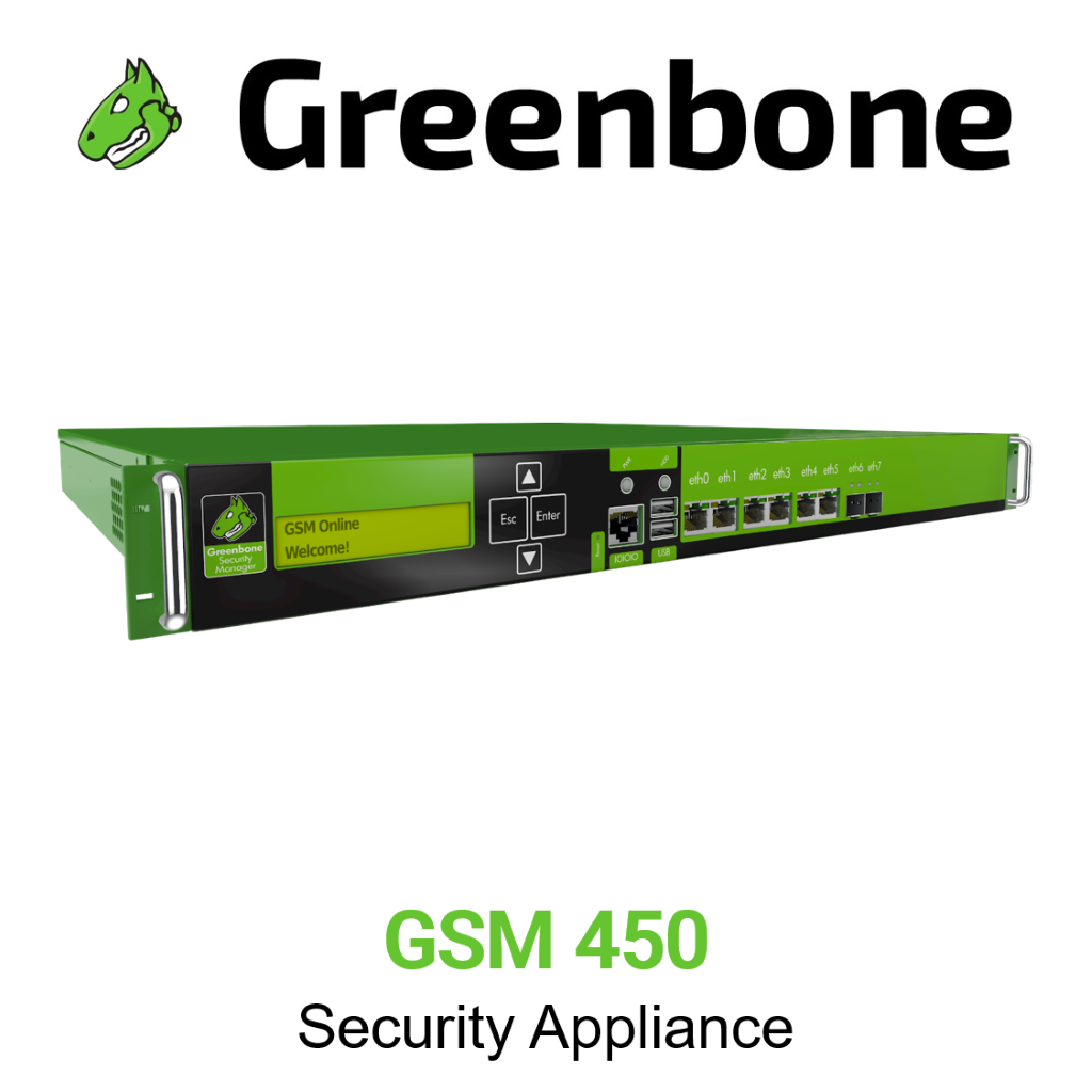 Greenbone GSM-450 Security Appliance Vorschaubild mit Greenbone logo und Modellbezeichnung