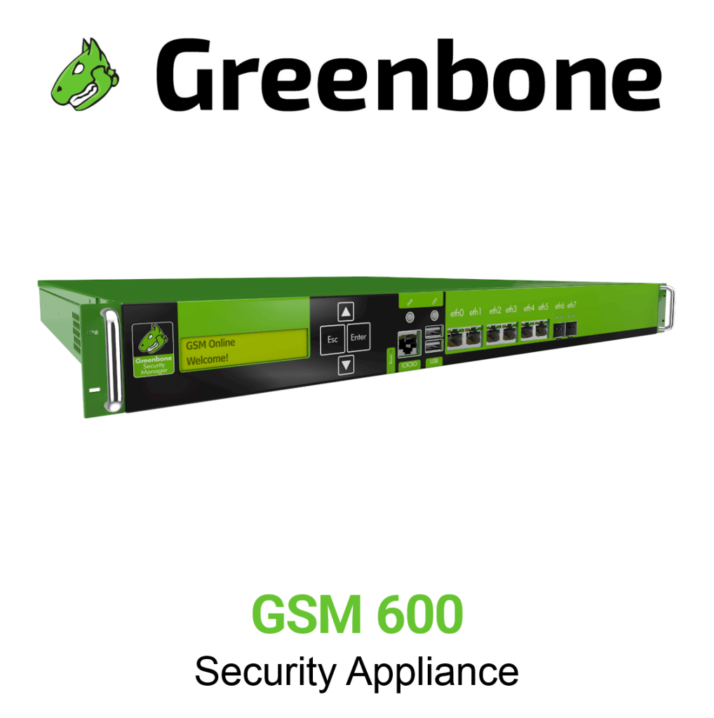 Greenbone GSM-600 Security Appliance Vorschaubild mit Greenbone logo und Modellbezeichnung